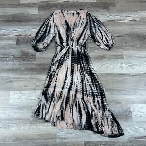 Young Fabulous & Broke Tie Dye Maxi Dress Blush Black Wrap Boho Chic Vacation